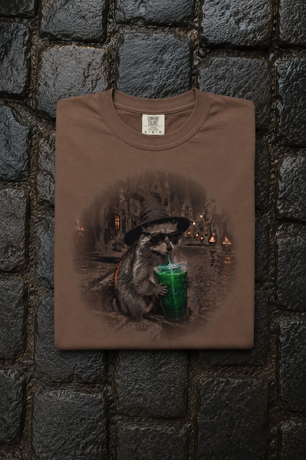 Witch Raccoon Halloween Tee - Espresso Pinterest mockup