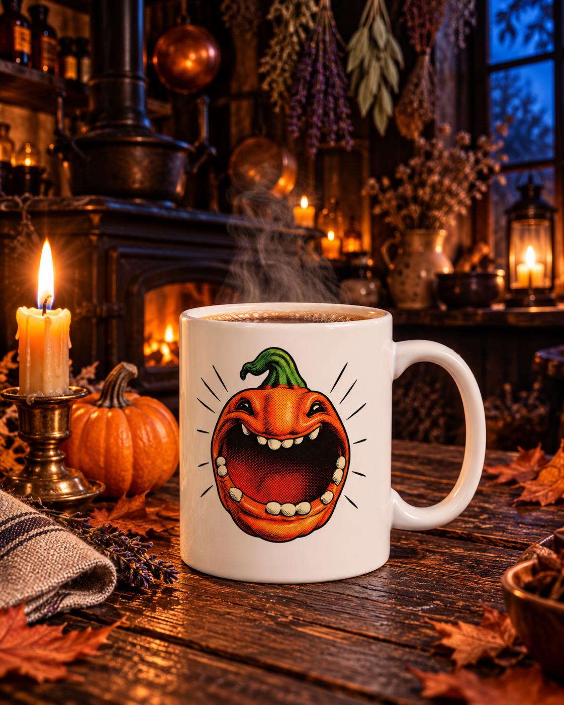 Screamin' Jack-o'-Lantern Mug | Laughing Pumpkin Face Halloween Coffee Mug