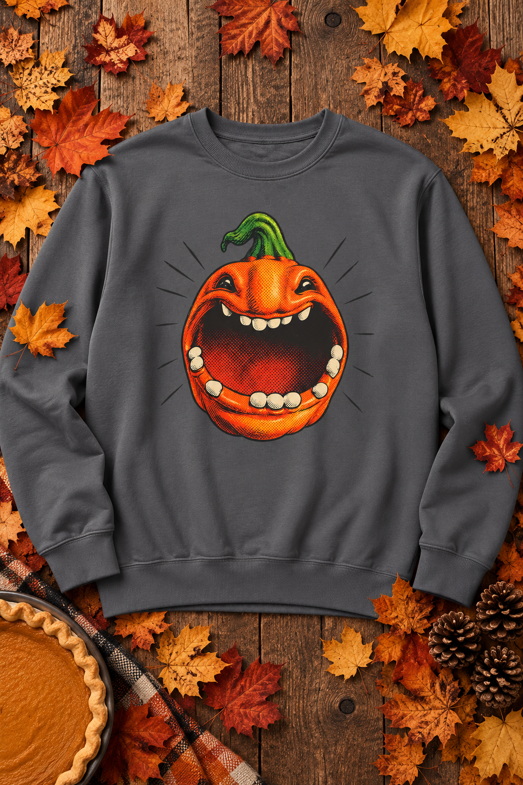 Screamin' Jack-o'-Lantern Sweatshirt | Big Mouth Laughing Pumpkin Halloween Crewneck