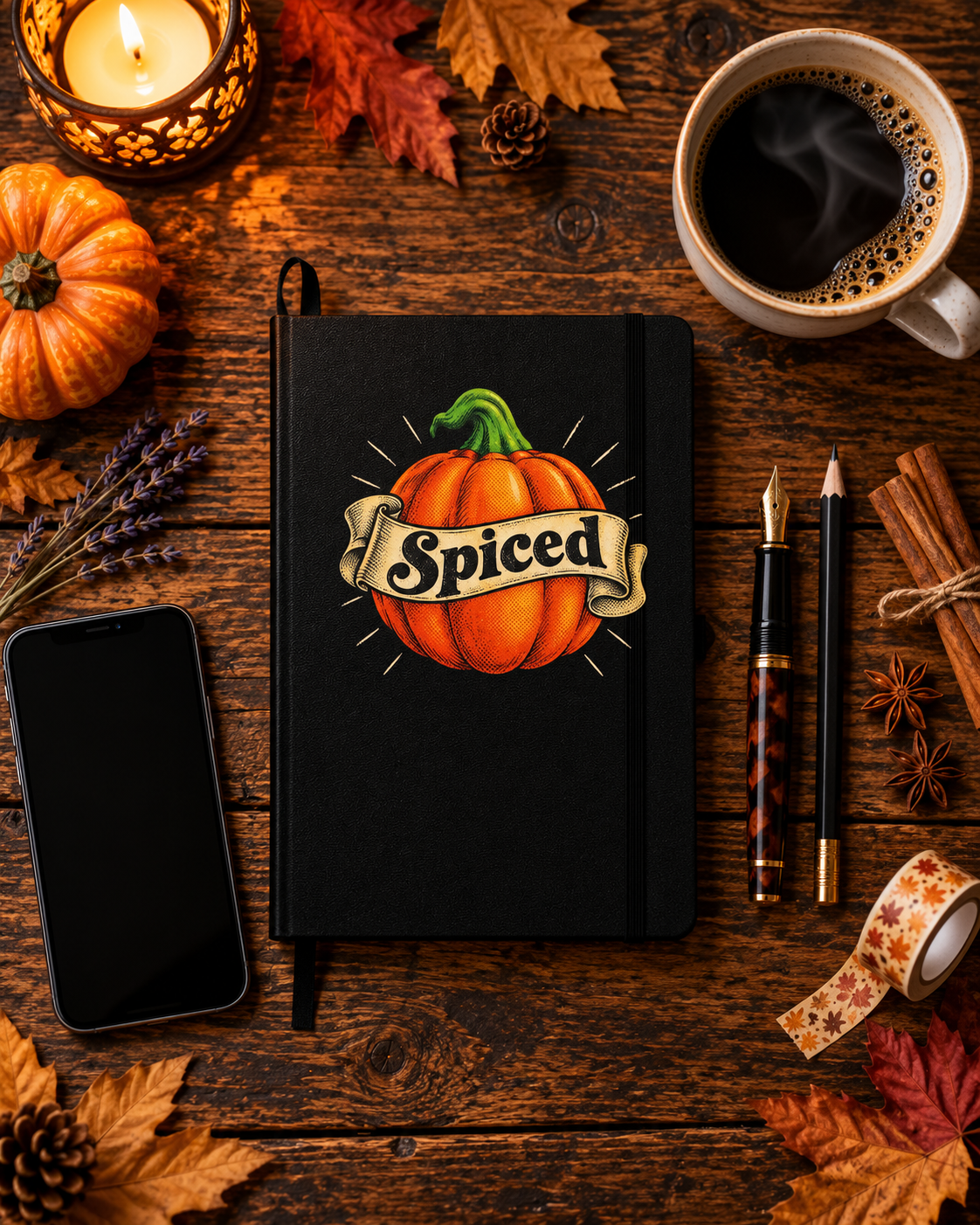 Spiced Pumpkin Journal | Orange Pumpkin Hardcover Fall Notebook with Ribbon
