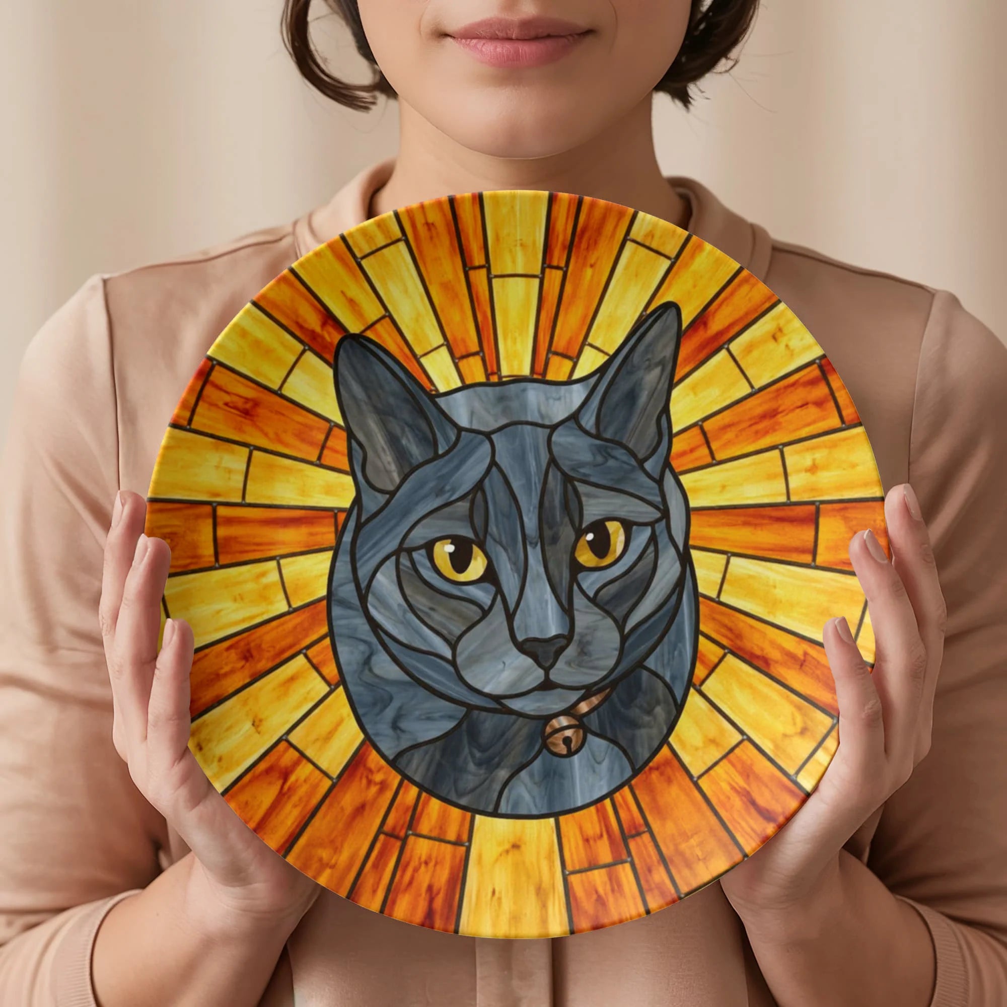 Stained Glass Sunburst Pet Portrait - 10” Plate