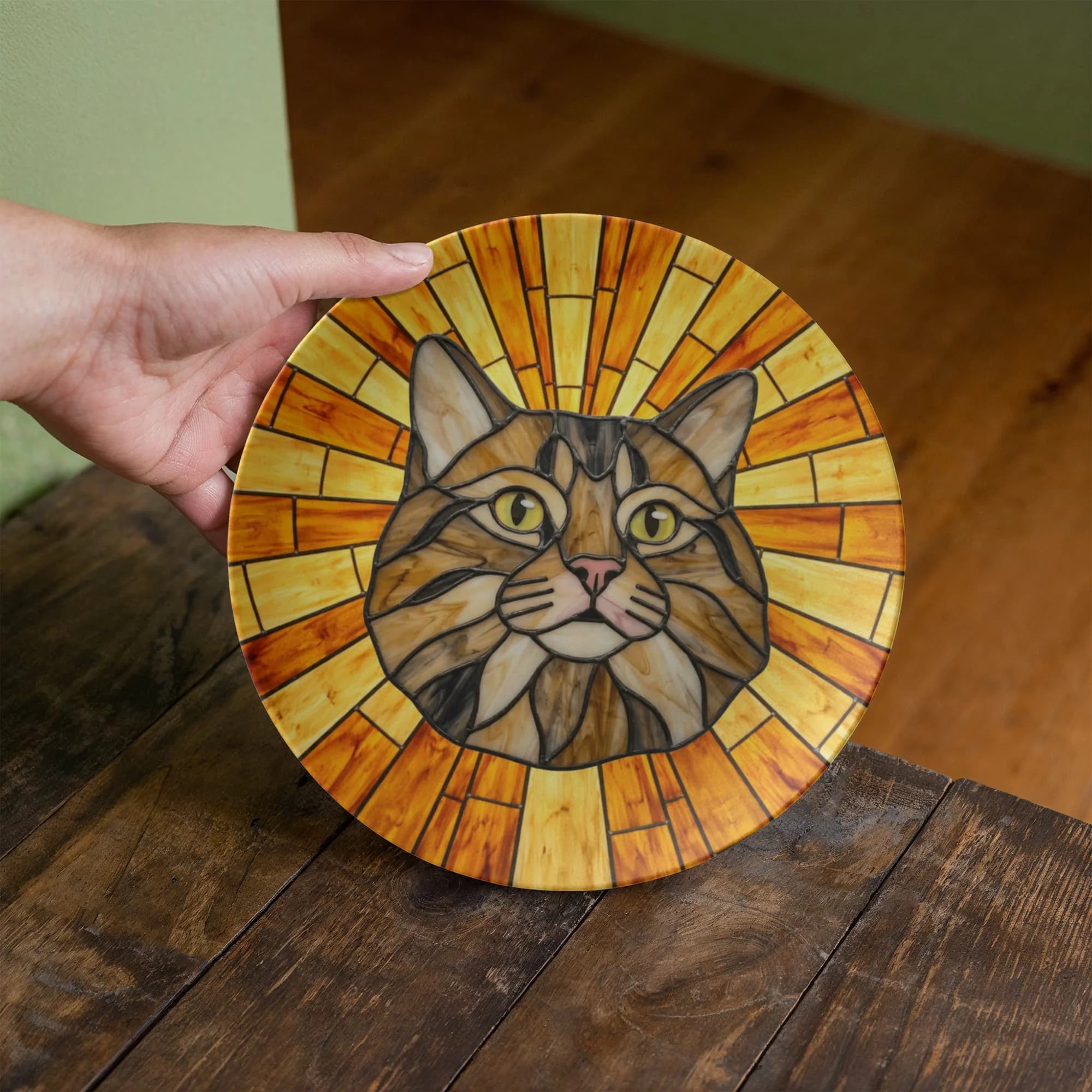 Stained Glass Sunburst Pet Portrait - 10” Plate