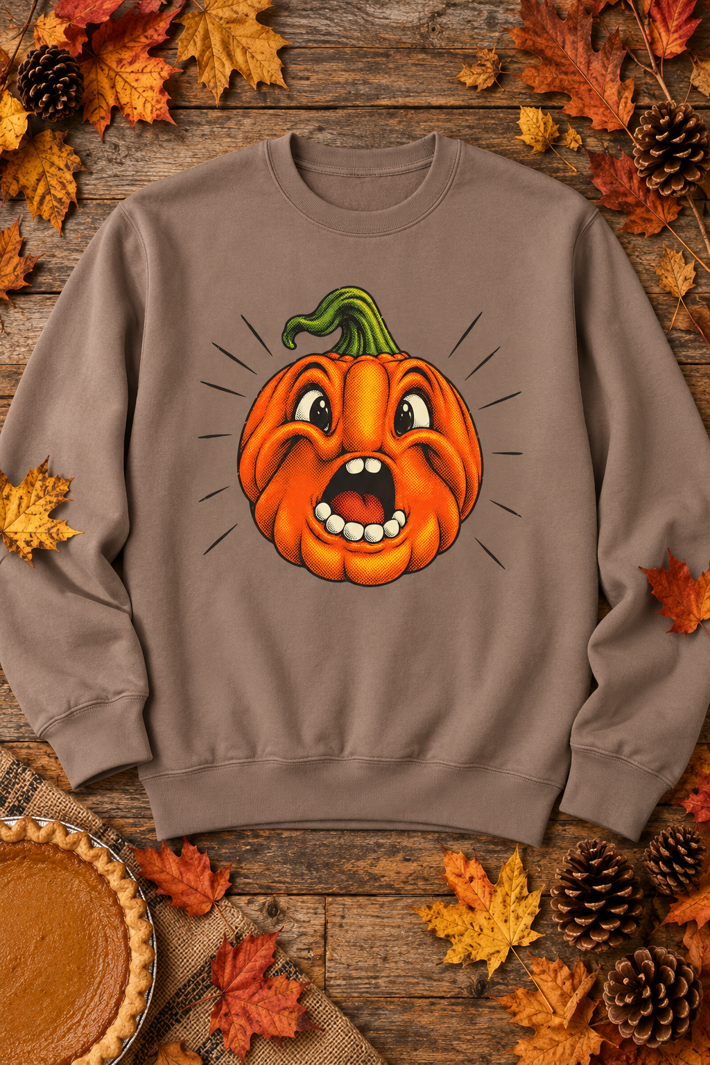 Startled Jack-o'-Lantern Sweatshirt | Shocked Pumpkin Face Halloween Crewneck