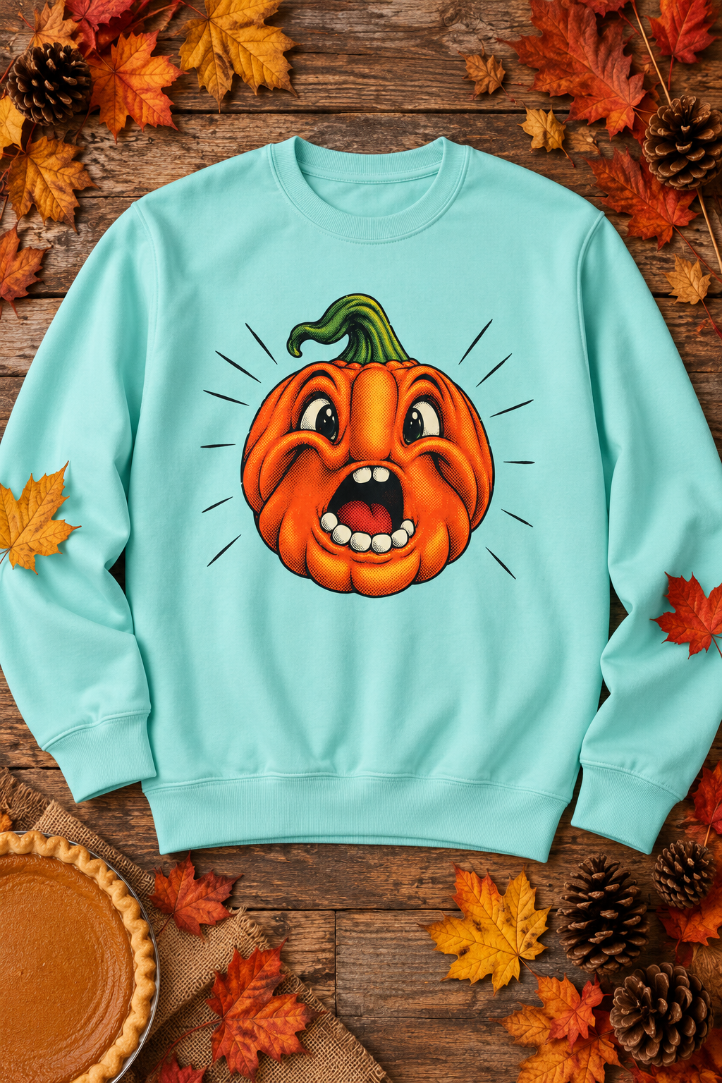 Startled Jack-o'-Lantern Sweatshirt | Shocked Pumpkin Face Halloween Crewneck