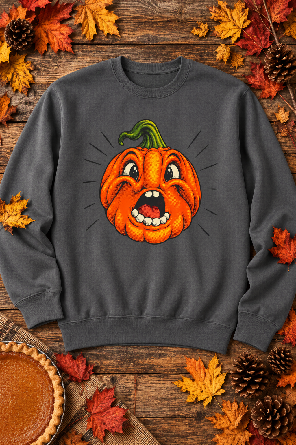 Startled Jack-o'-Lantern Sweatshirt | Shocked Pumpkin Face Halloween Crewneck