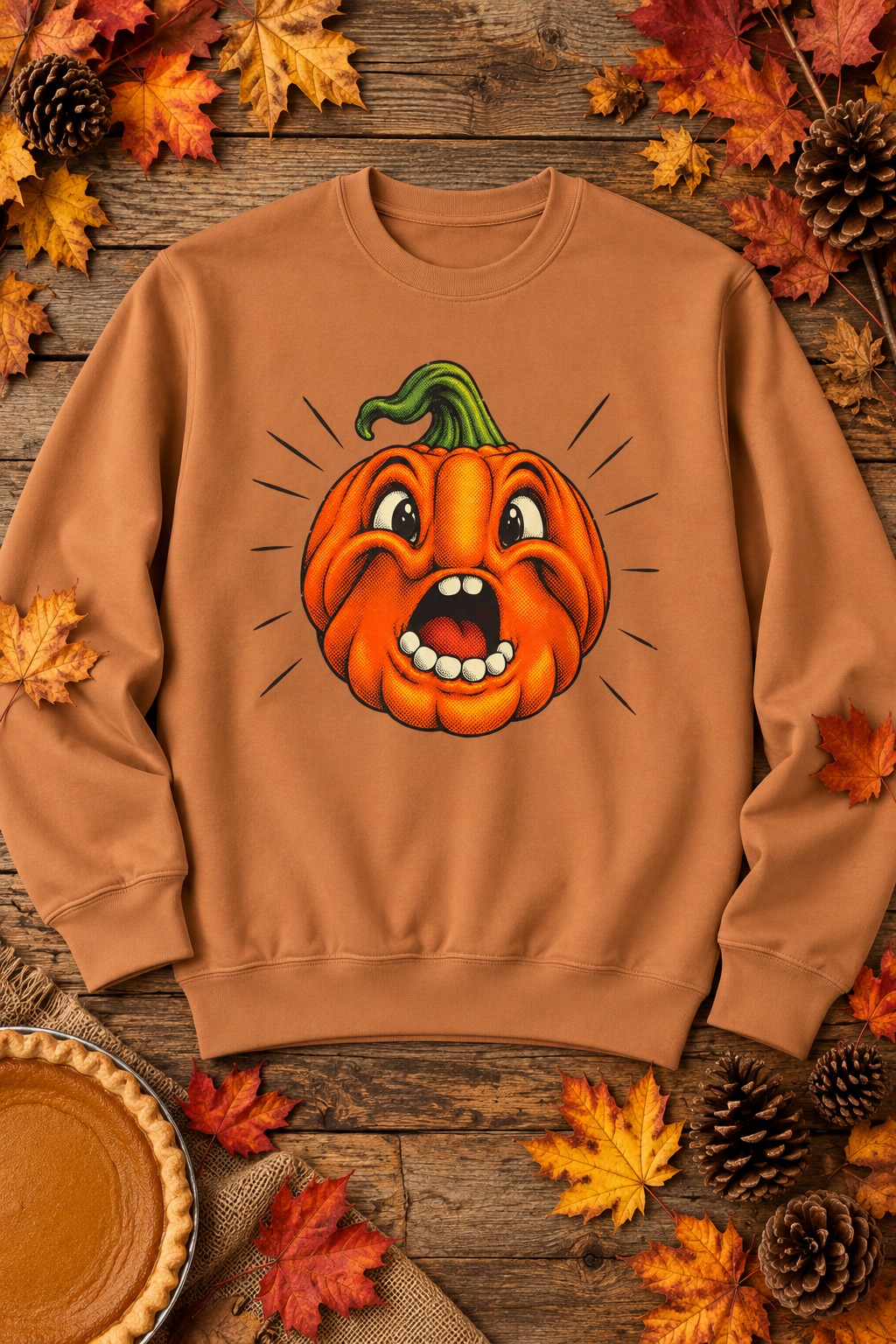 Startled Jack-o'-Lantern Sweatshirt | Shocked Pumpkin Face Halloween Crewneck
