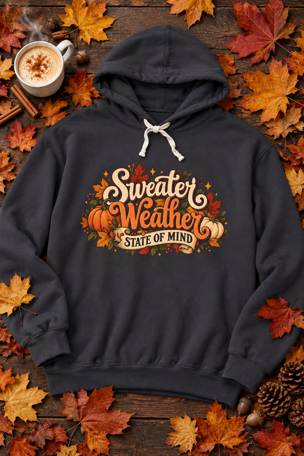 Sweater Weather State of Mind Hoodie — Vintage Fall Pumpkin Sweatshirt