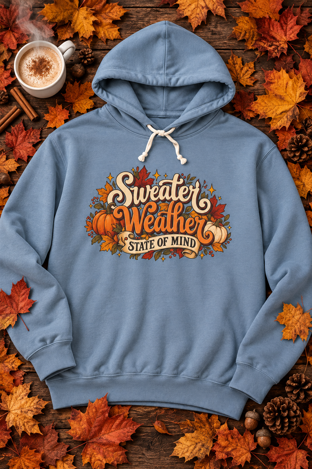 Sweater Weather State of Mind Hoodie — Vintage Fall Pumpkin Sweatshirt