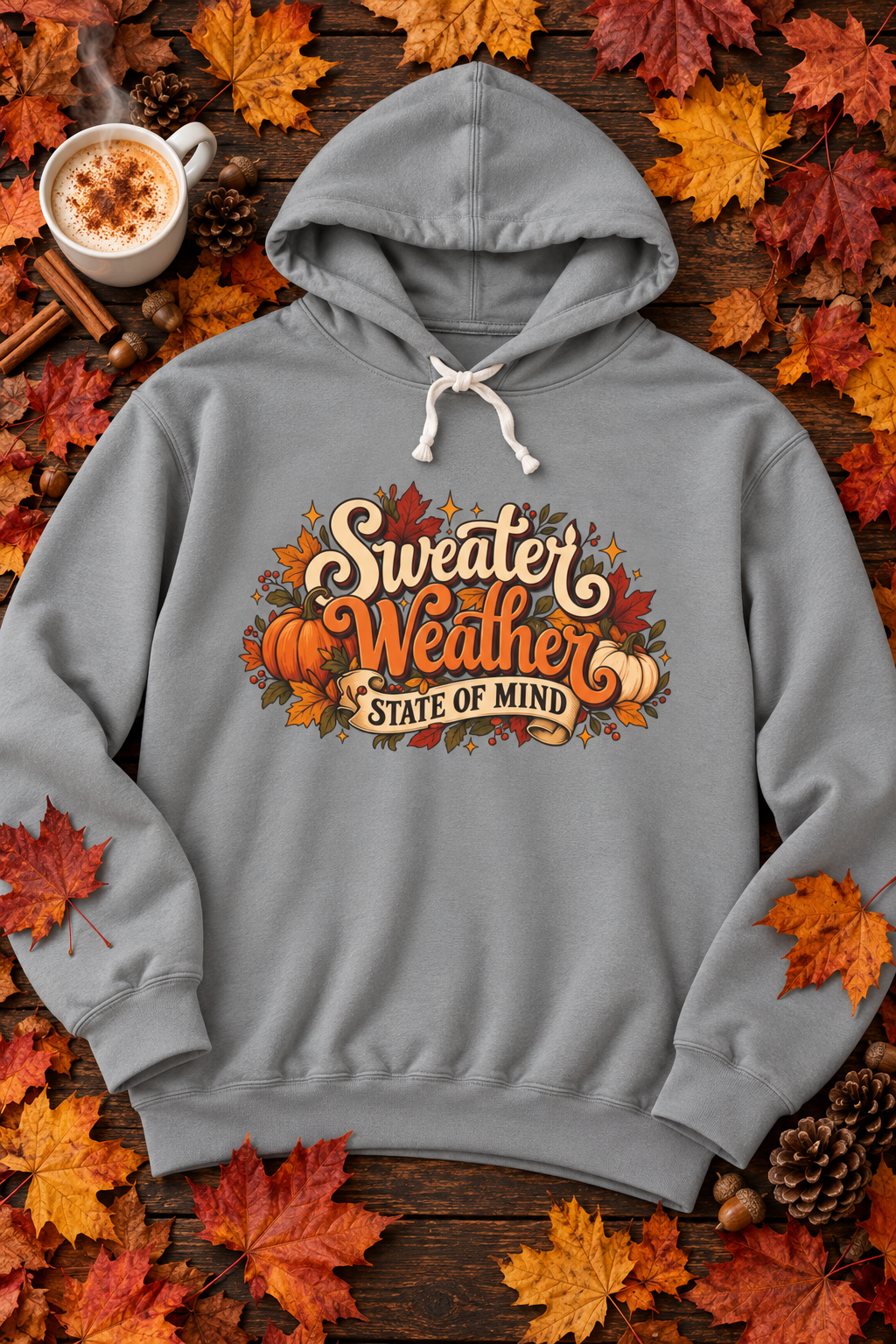 Sweater Weather State of Mind Hoodie — Vintage Fall Pumpkin Sweatshirt