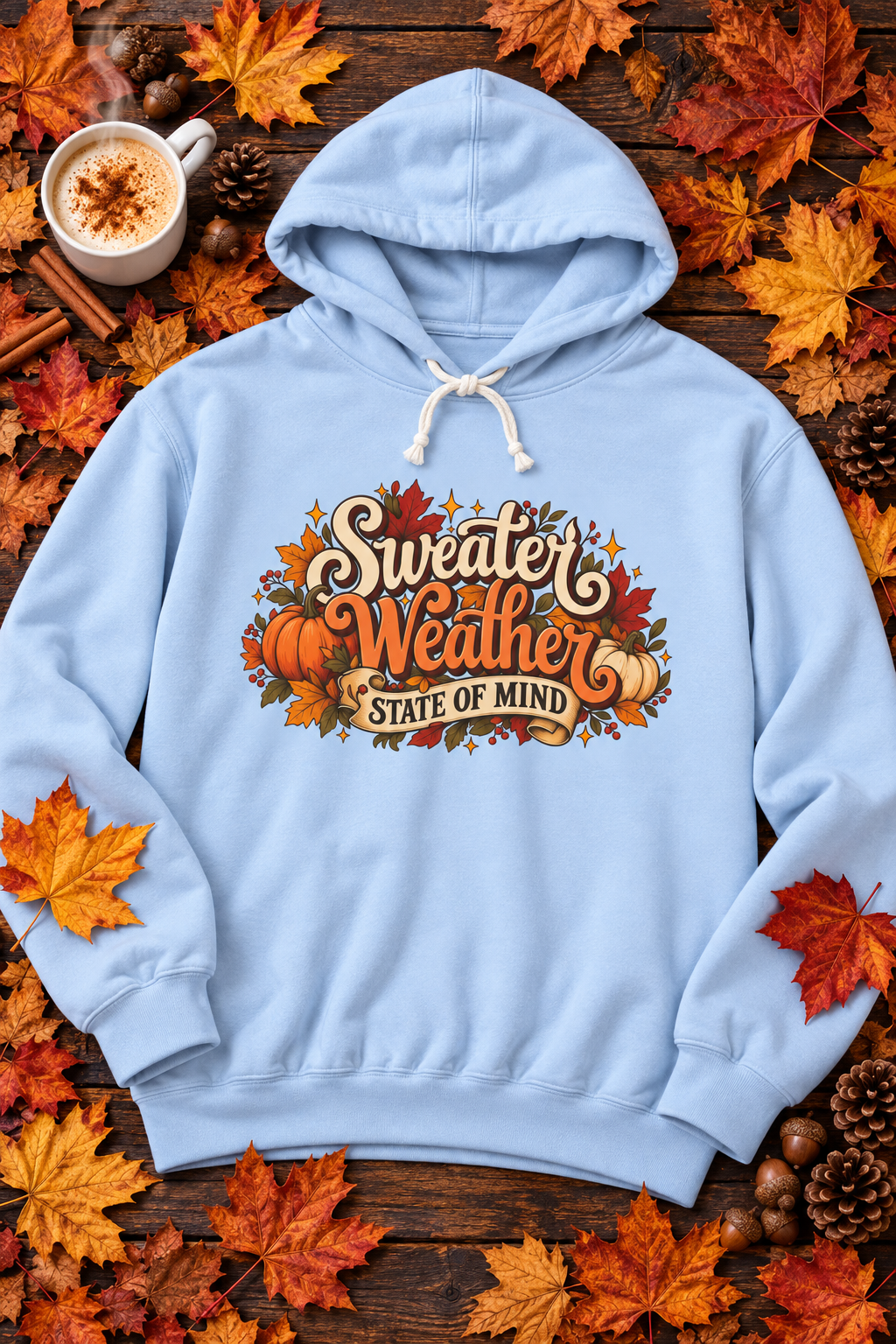 Sweater Weather State of Mind Hoodie — Vintage Fall Pumpkin Sweatshirt
