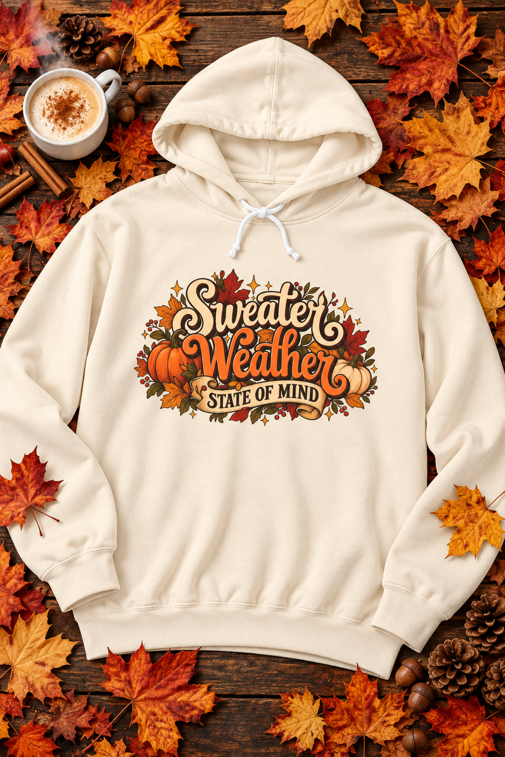 Sweater Weather State of Mind Hoodie — Vintage Fall Pumpkin Sweatshirt