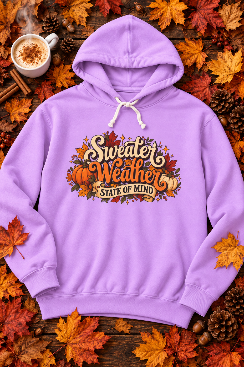 Sweater Weather State of Mind Hoodie — Vintage Fall Pumpkin Sweatshirt