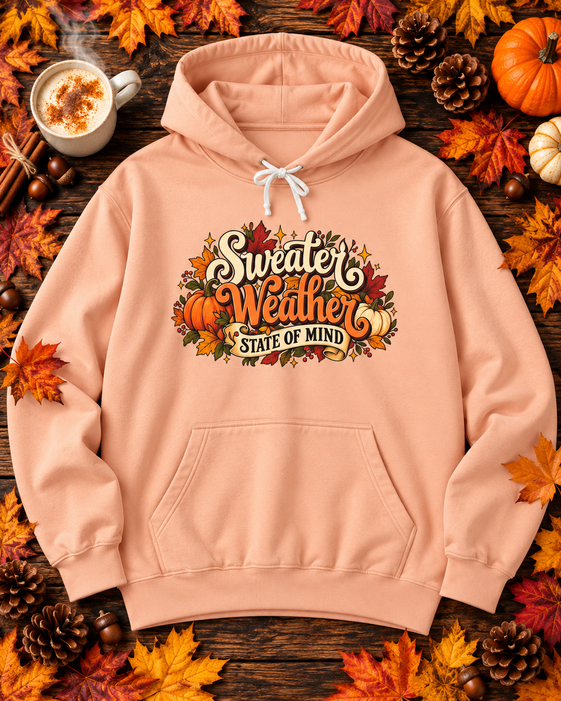 Sweater Weather State of Mind Hoodie — Vintage Fall Pumpkin Sweatshirt