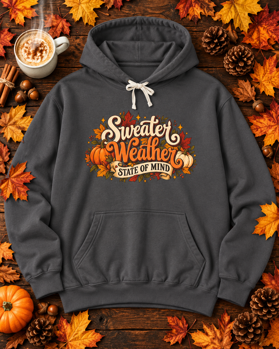 Sweater Weather State of Mind Hoodie — Vintage Fall Pumpkin Sweatshirt