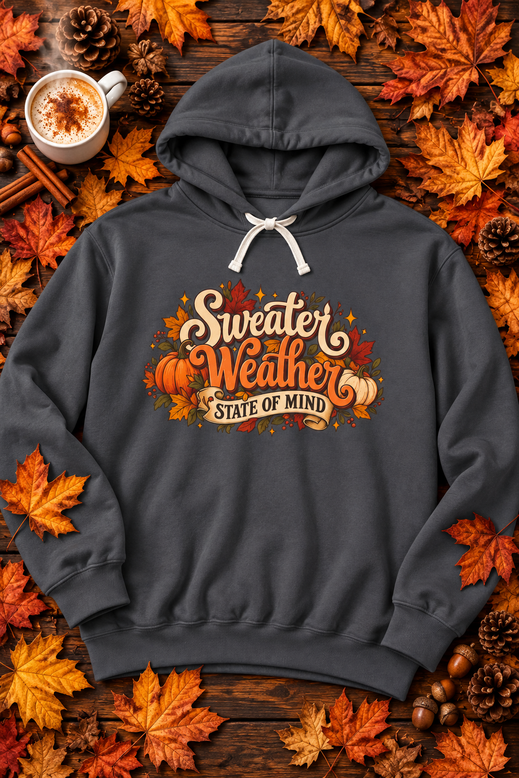 Sweater Weather State of Mind Hoodie — Vintage Fall Pumpkin Sweatshirt