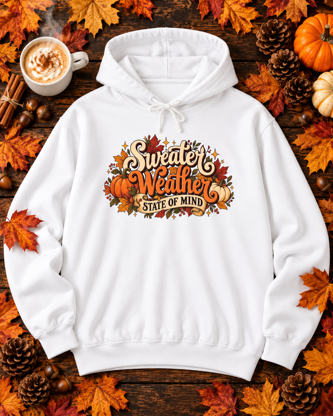 Sweater Weather State of Mind Hoodie — Vintage Fall Pumpkin Sweatshirt