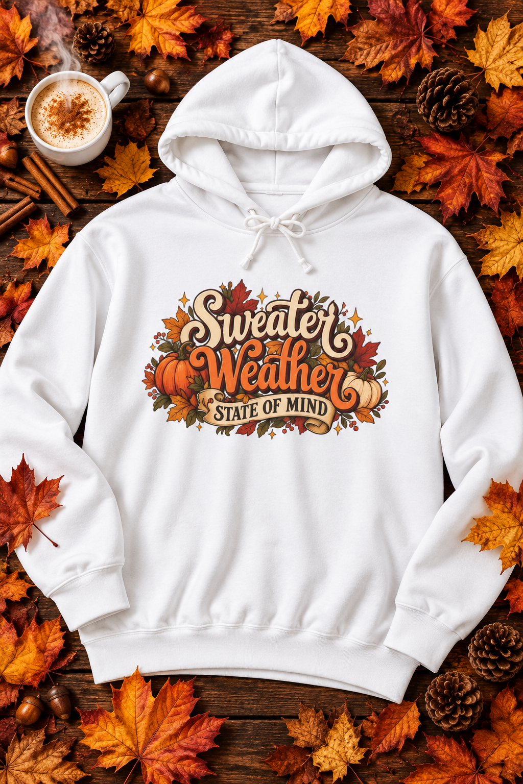 Sweater Weather State of Mind Hoodie — Vintage Fall Pumpkin Sweatshirt