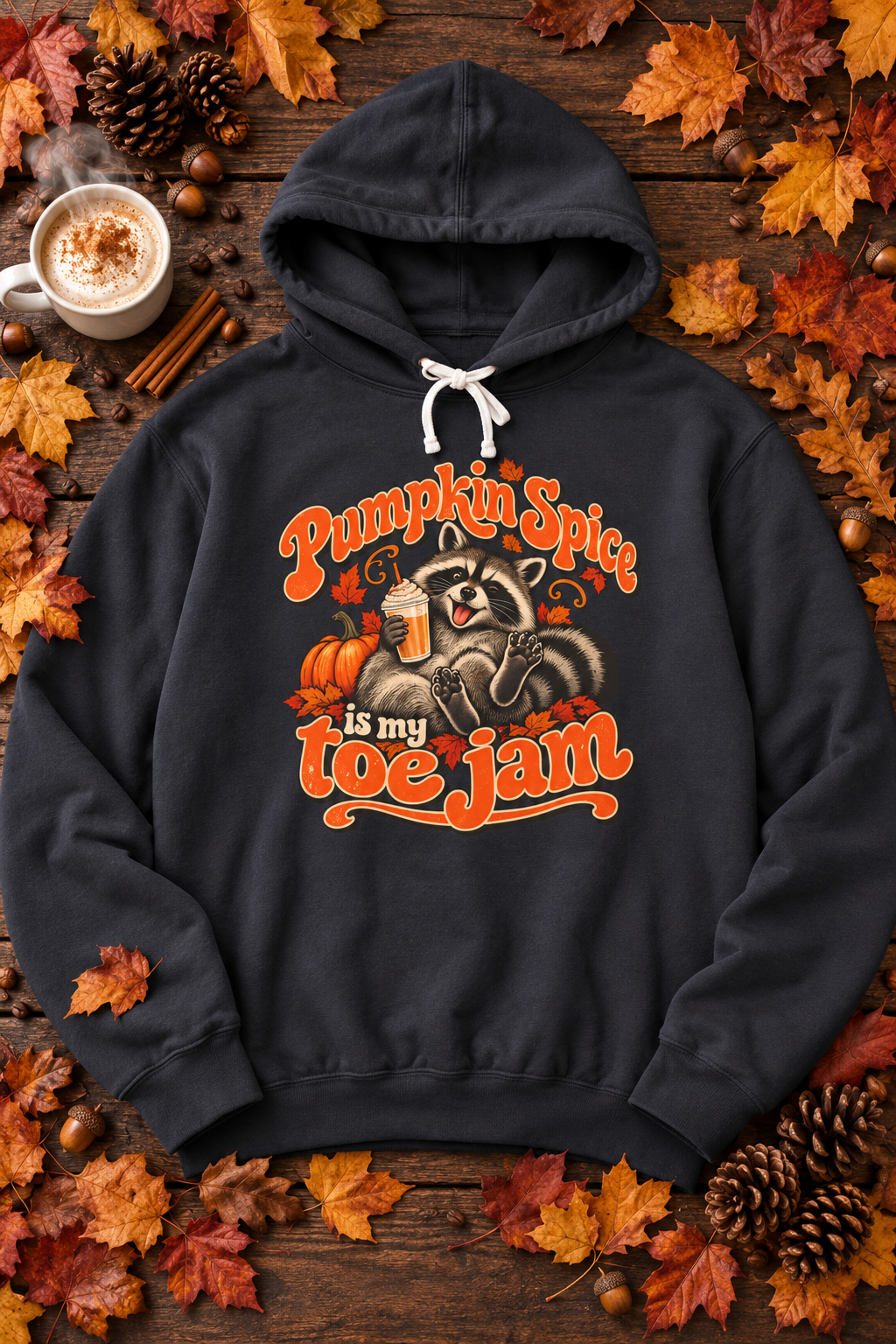 Pumpkin Spice Is My Toe Jam Raccoon Hoodie — Funny Fall Sweatshirt