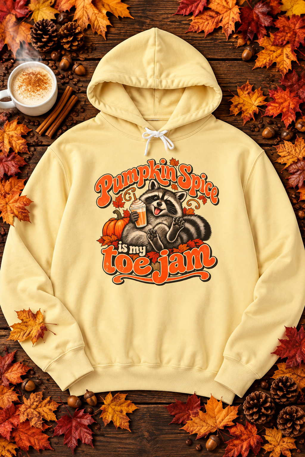 Pumpkin Spice Is My Toe Jam Raccoon Hoodie — Funny Fall Sweatshirt