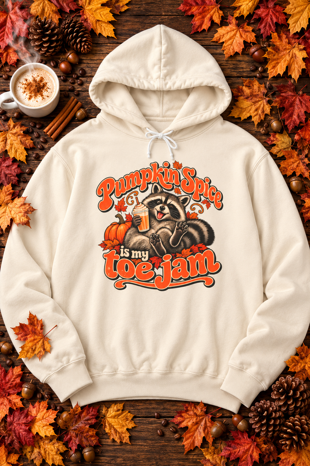 Pumpkin Spice Is My Toe Jam Raccoon Hoodie — Funny Fall Sweatshirt