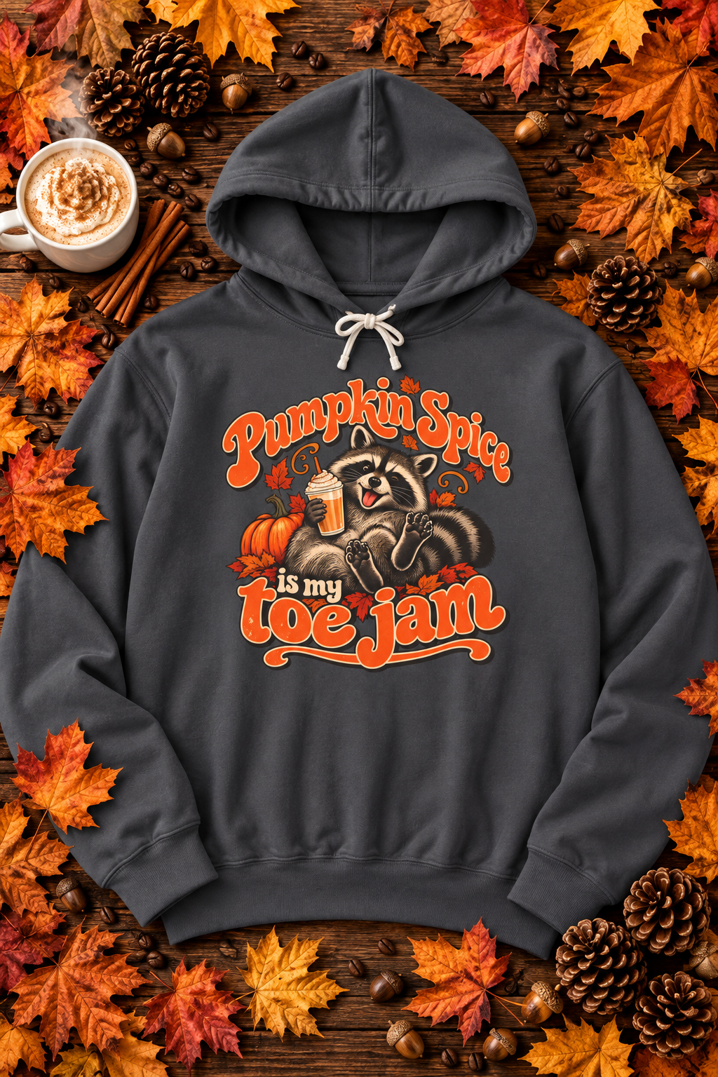 Pumpkin Spice Is My Toe Jam Raccoon Hoodie — Funny Fall Sweatshirt