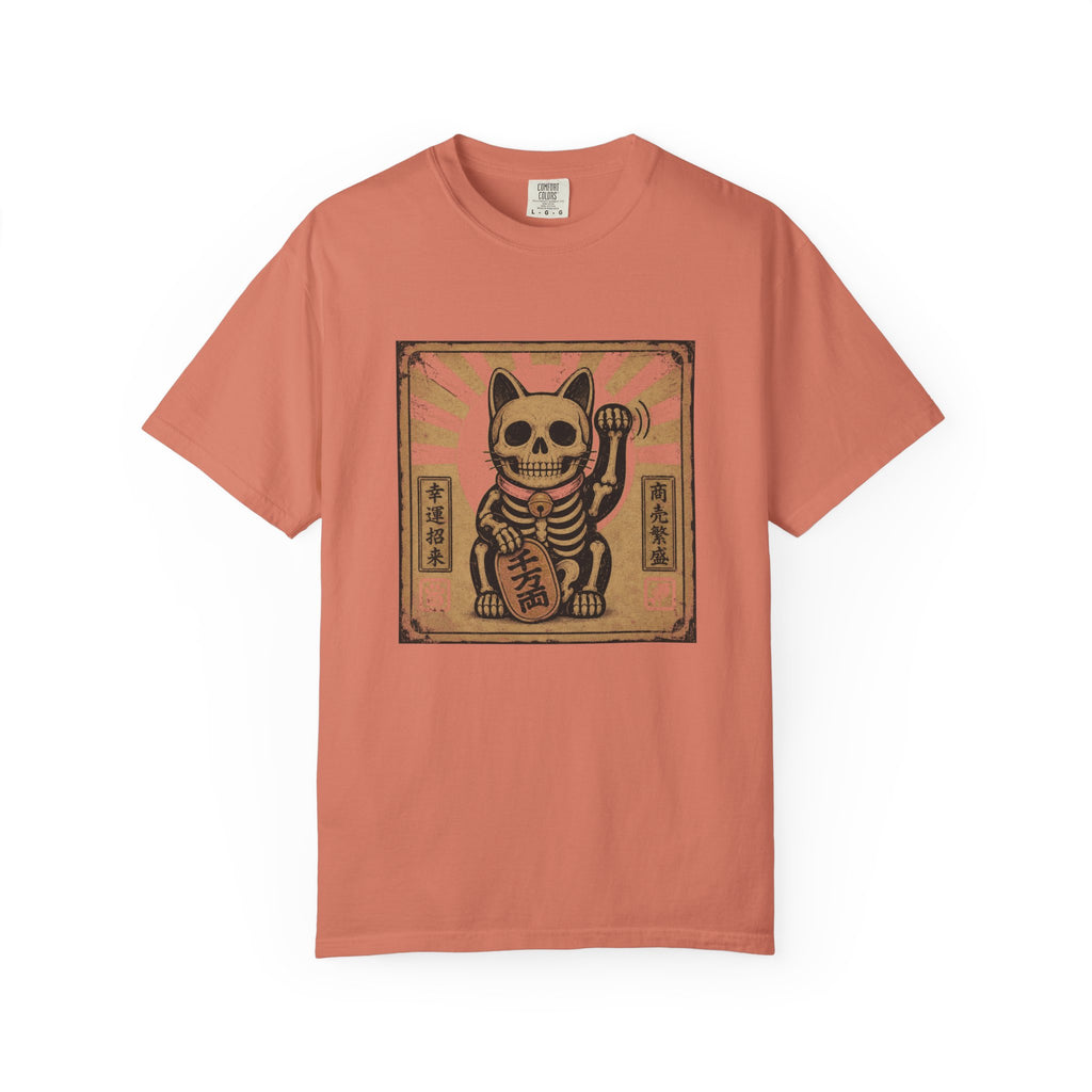 Maneki-Neko Skeleton Halloween T-Shirt | Unisex Garment-Dyed T-shirt