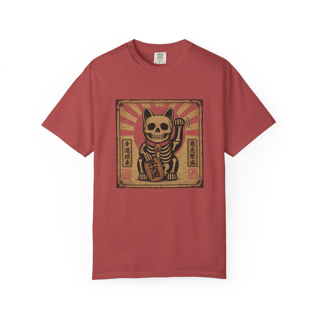 Maneki-Neko Skeleton Halloween T-Shirt | Unisex Garment-Dyed T-shirt