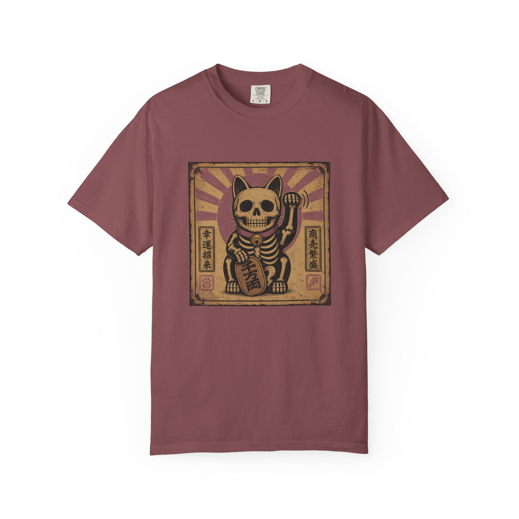 Maneki-Neko Skeleton Halloween T-Shirt | Unisex Garment-Dyed T-shirt