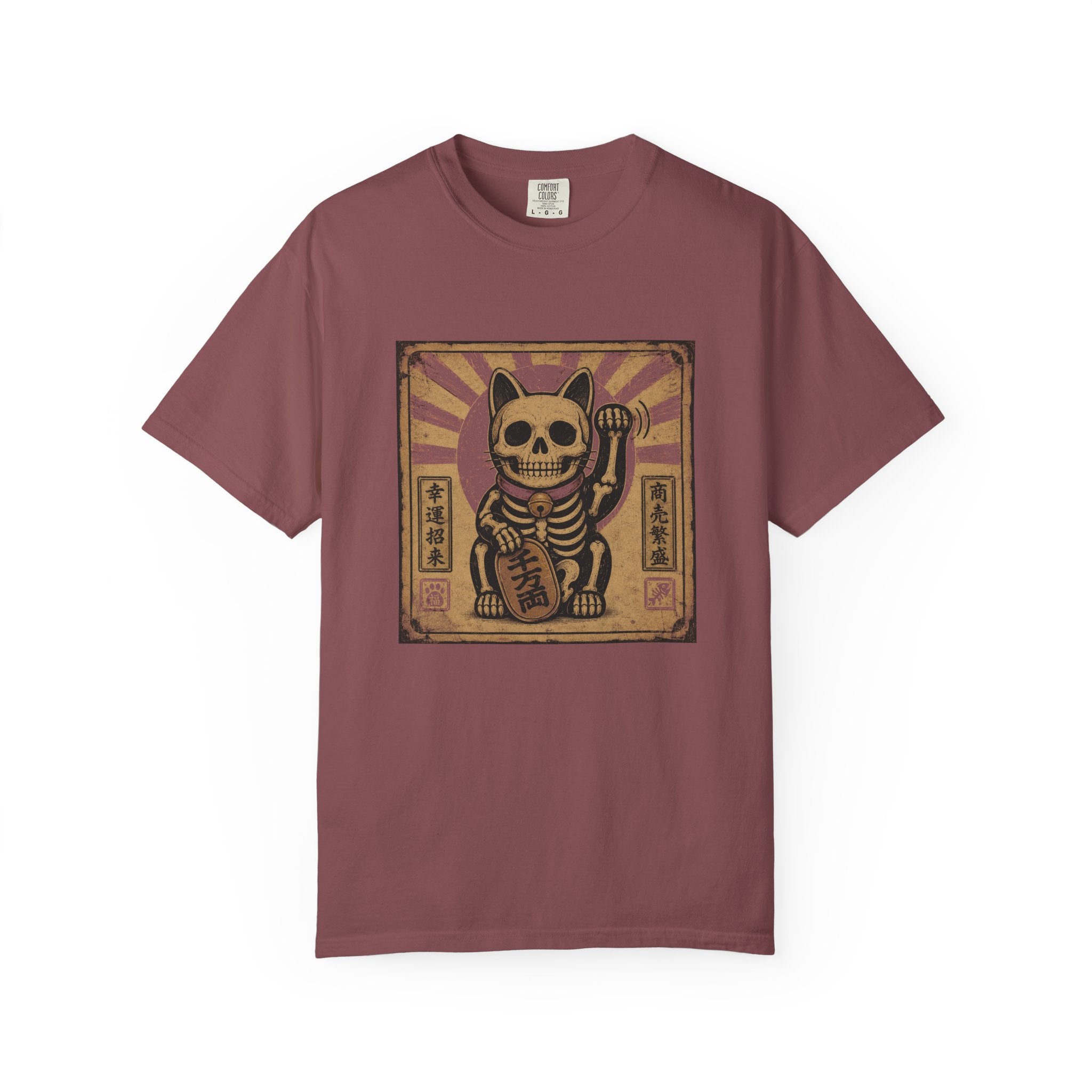 Maneki-Neko Skeleton Halloween T-Shirt | Unisex Garment-Dyed T-shirt