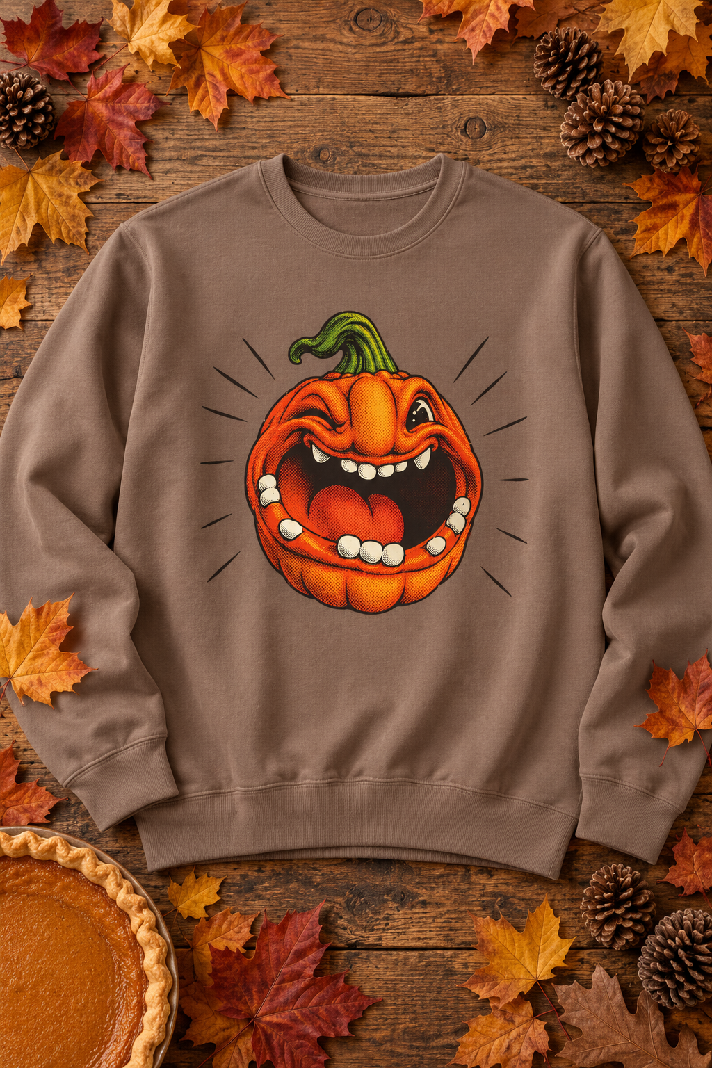 Winking Jack-o'-Lantern Sweatshirt | Mischievous Grinning Pumpkin Halloween Crewneck
