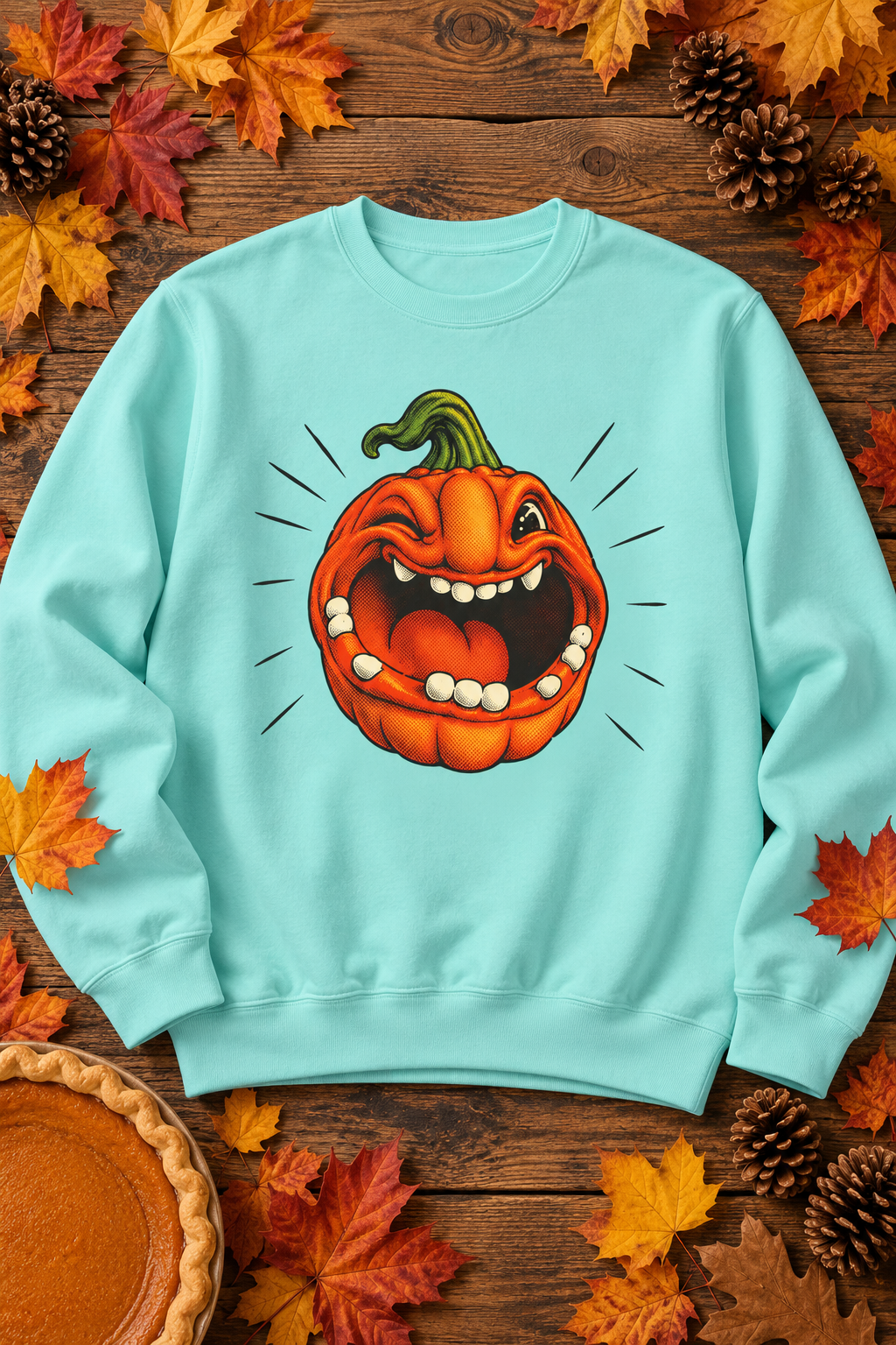 Winking Jack-o'-Lantern Sweatshirt | Mischievous Grinning Pumpkin Halloween Crewneck