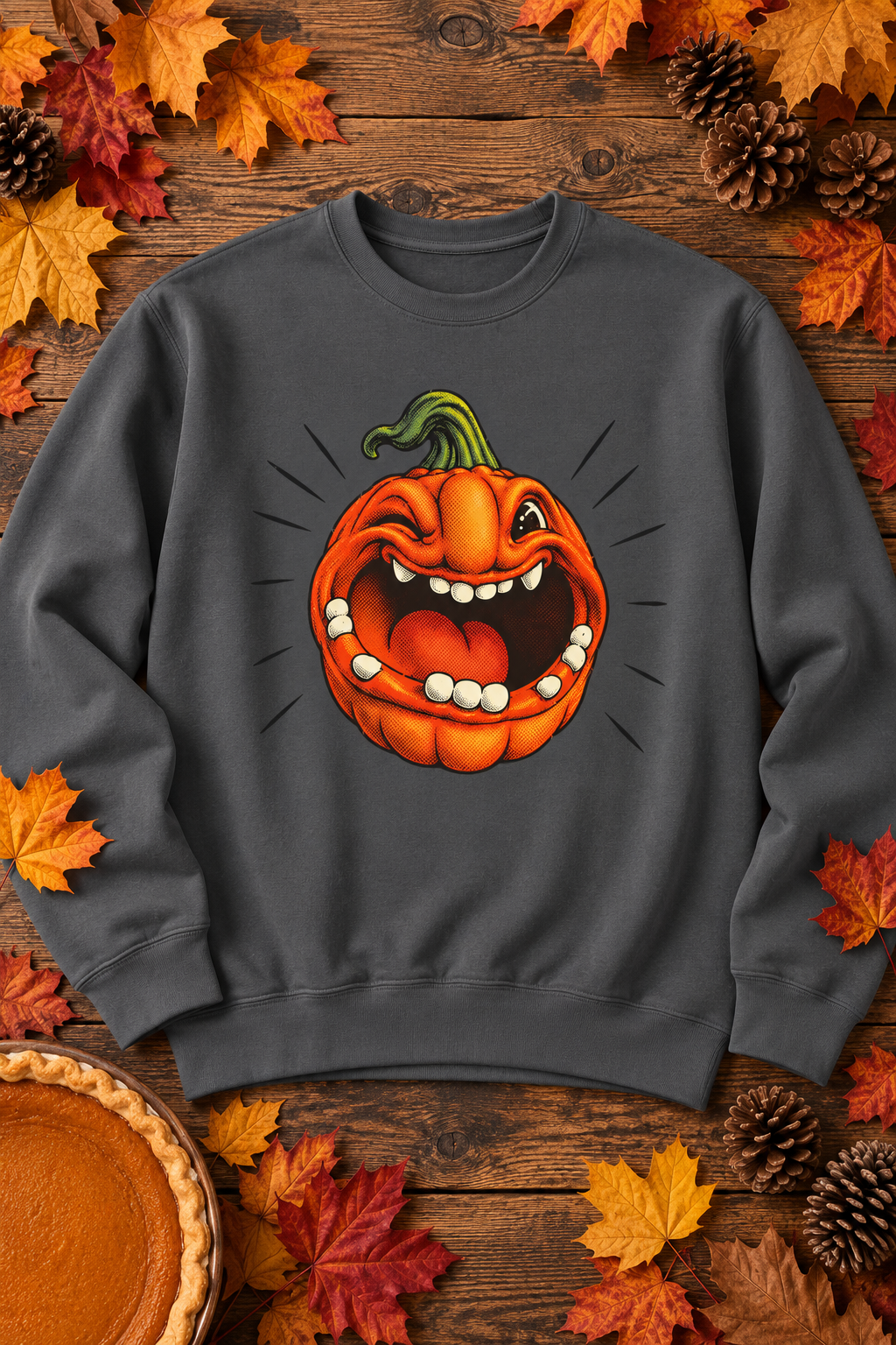 Winking Jack-o'-Lantern Sweatshirt | Mischievous Grinning Pumpkin Halloween Crewneck