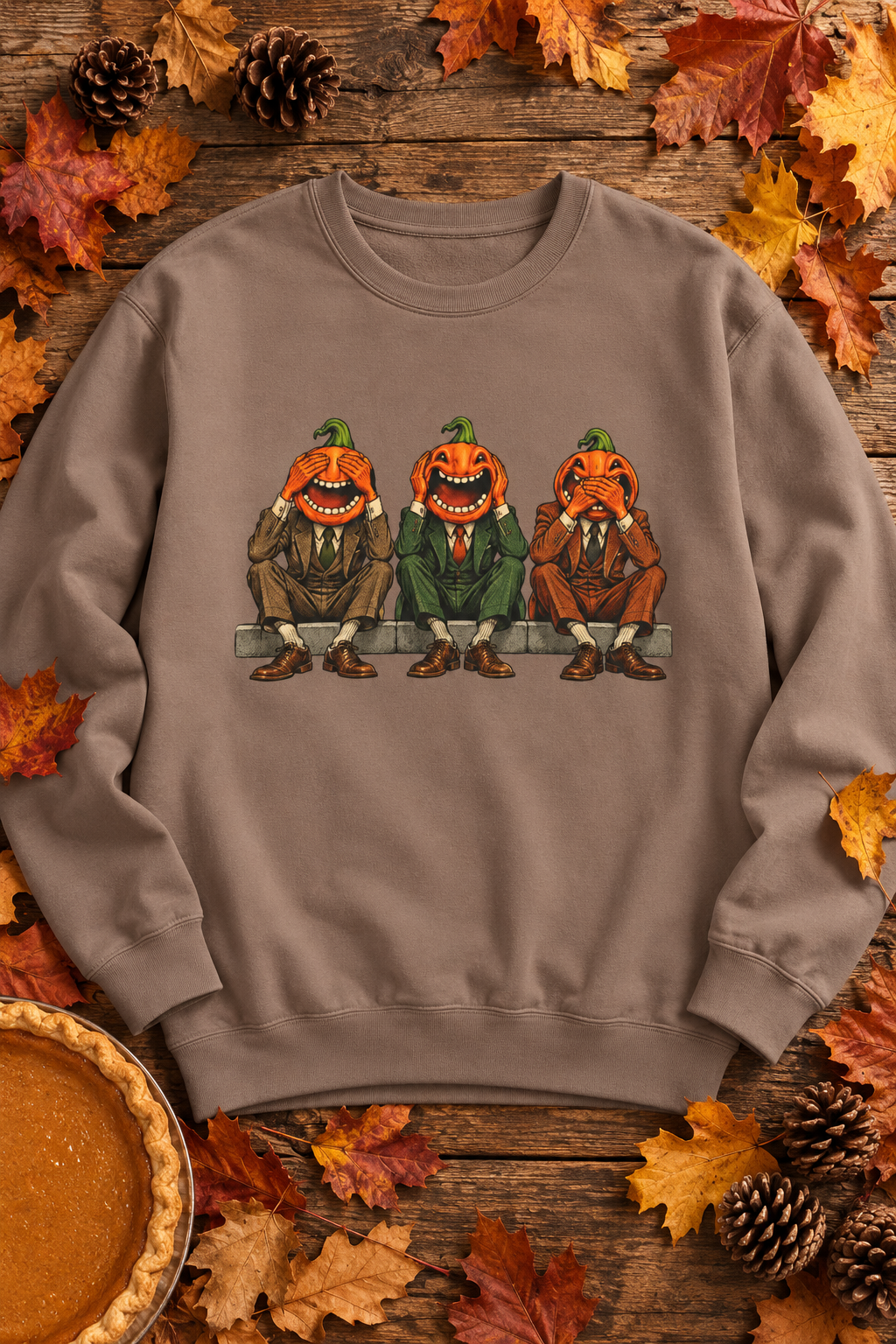 Three Wise Pumpkins Sweatshirt | See, Hear & Speak No Evil Jack-o'-Lantern Crewneck