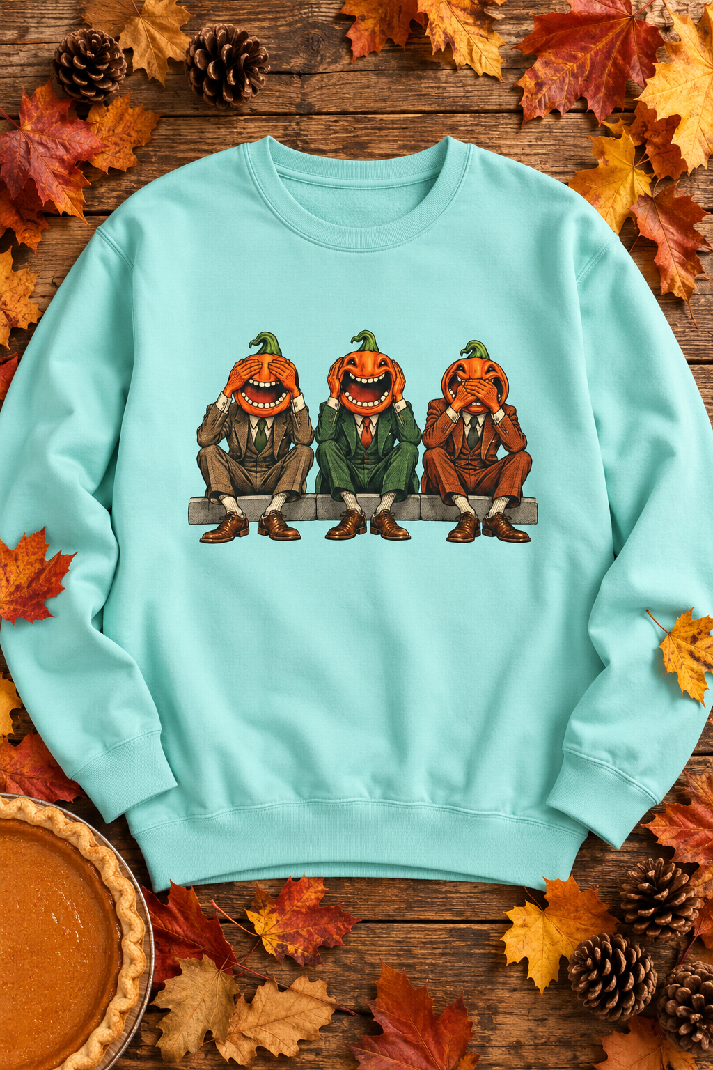 Three Wise Pumpkins Sweatshirt | See, Hear & Speak No Evil Jack-o'-Lantern Crewneck