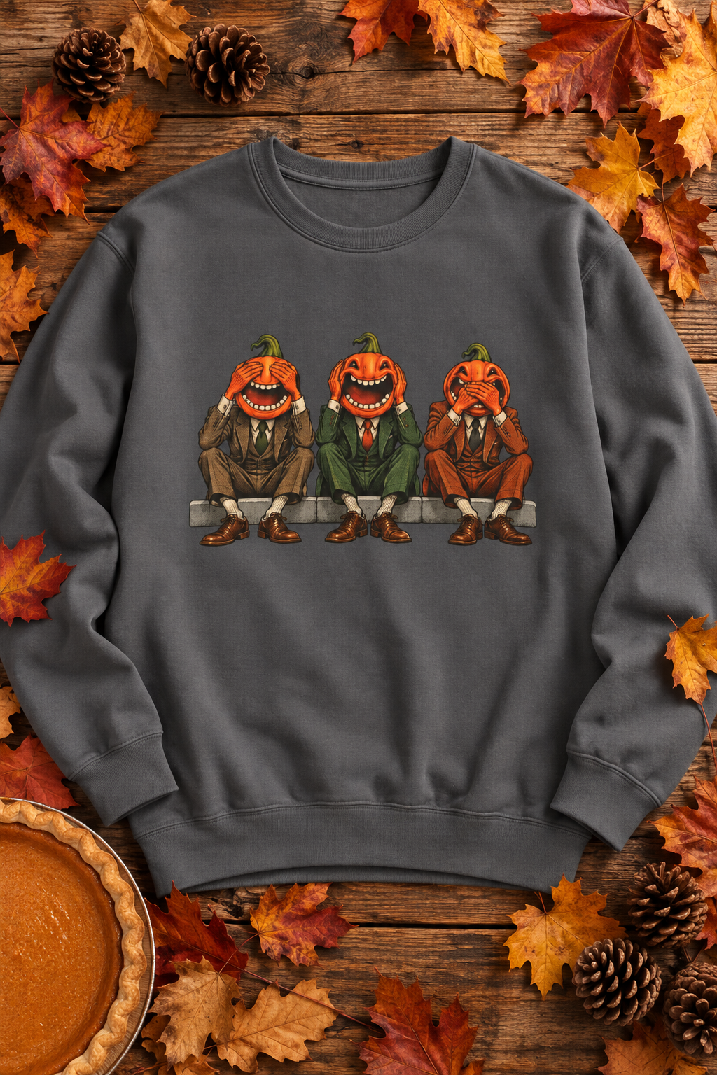 Three Wise Pumpkins Sweatshirt | See, Hear & Speak No Evil Jack-o'-Lantern Crewneck