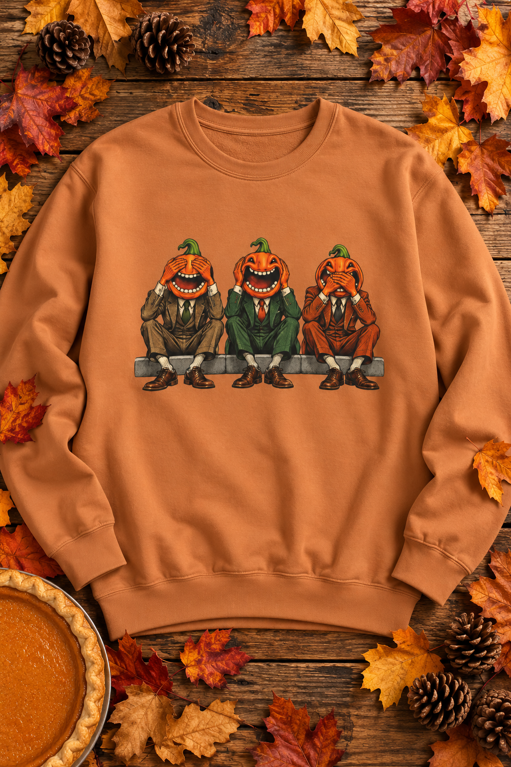 Three Wise Pumpkins Sweatshirt | See, Hear & Speak No Evil Jack-o'-Lantern Crewneck
