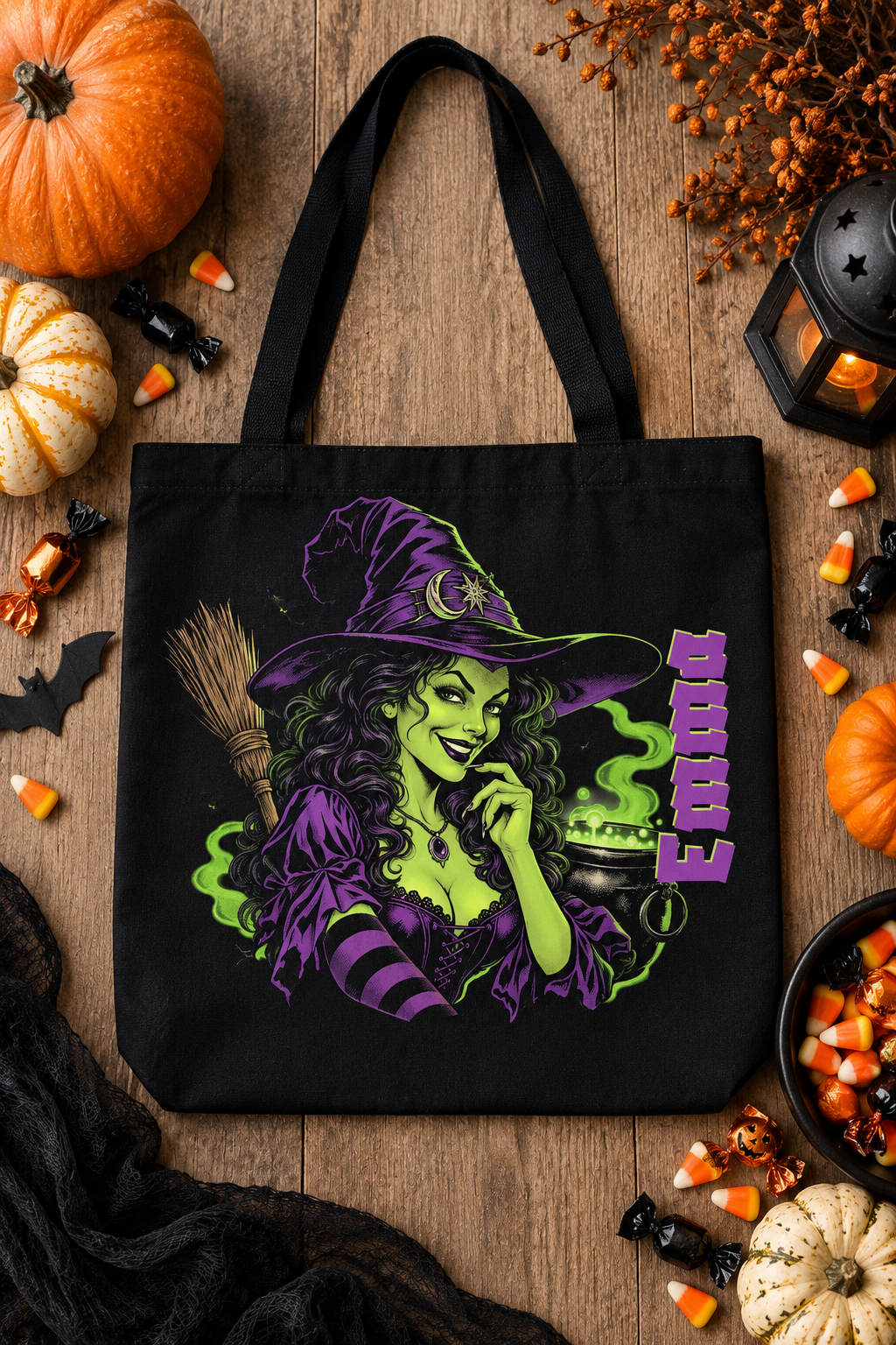 Personalized Classic Witch Trick-or-Treat Tote Bag