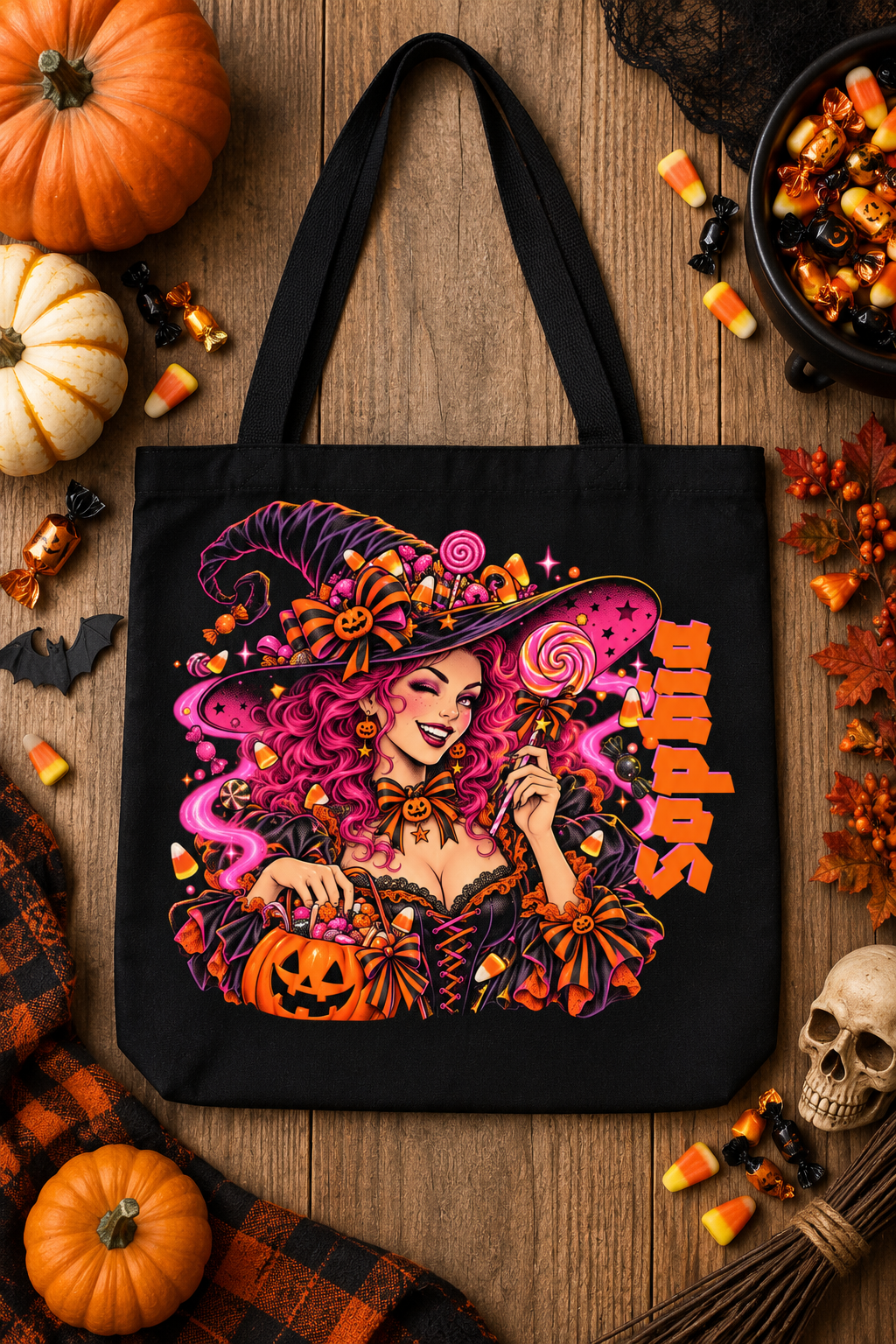 Personalized Candy Witch Trick-or-Treat Tote Bag