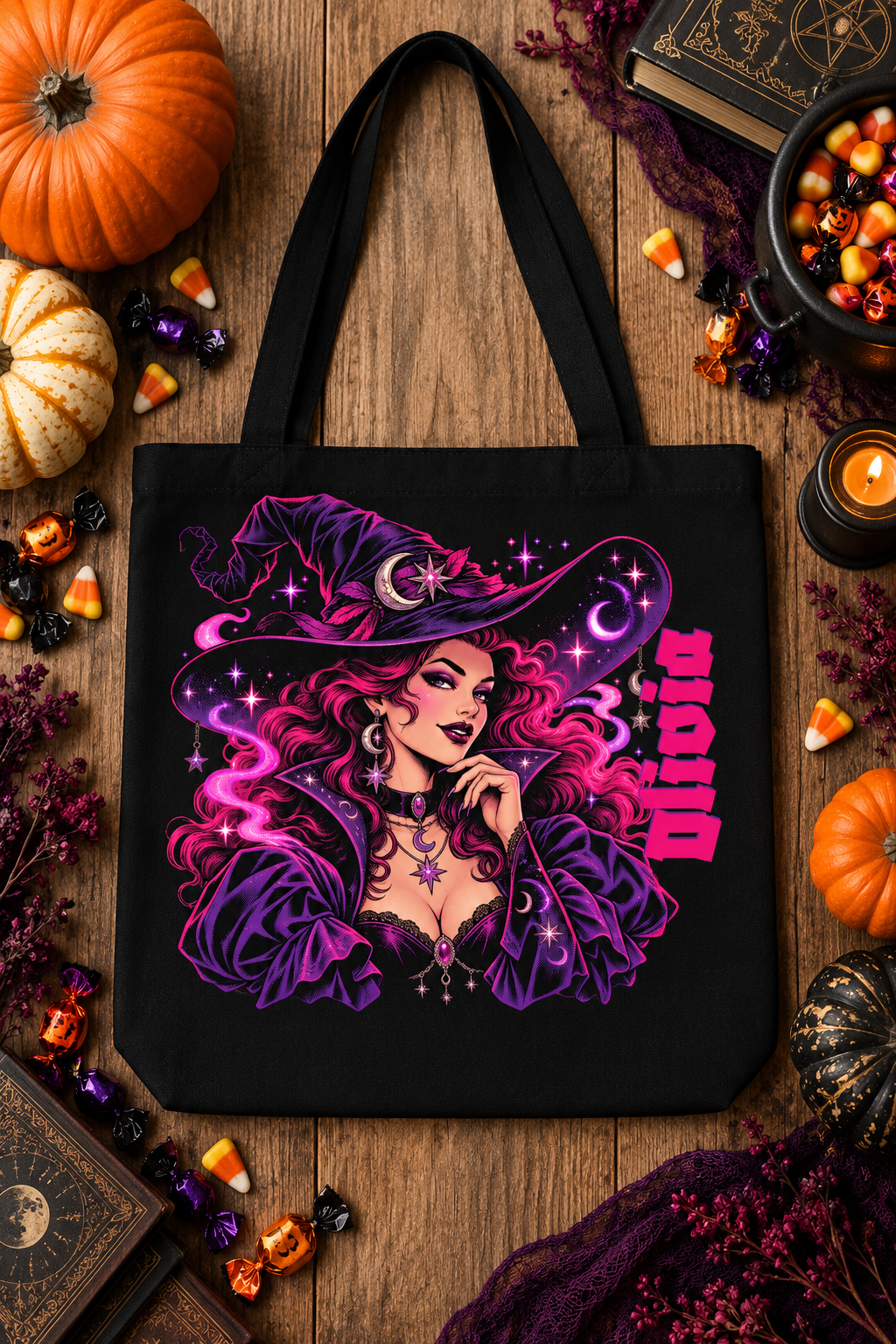 Personalized Celestial Witch Trick-or-Treat Tote Bag