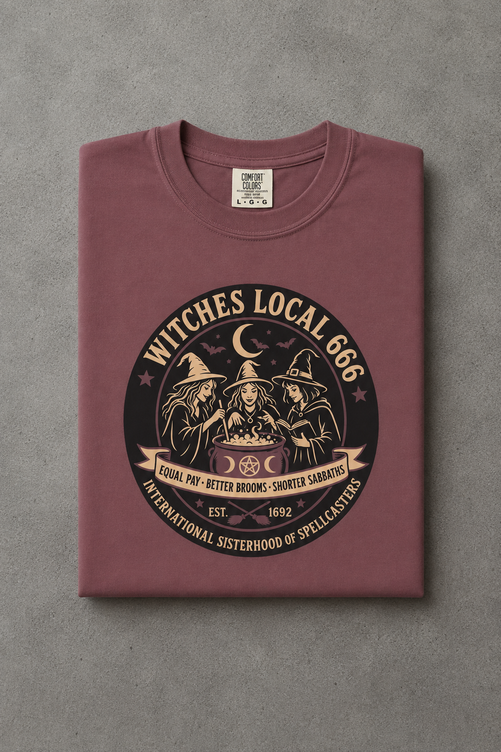 Witches Local 666 t-shirt — Brick colorway, folded flat lay