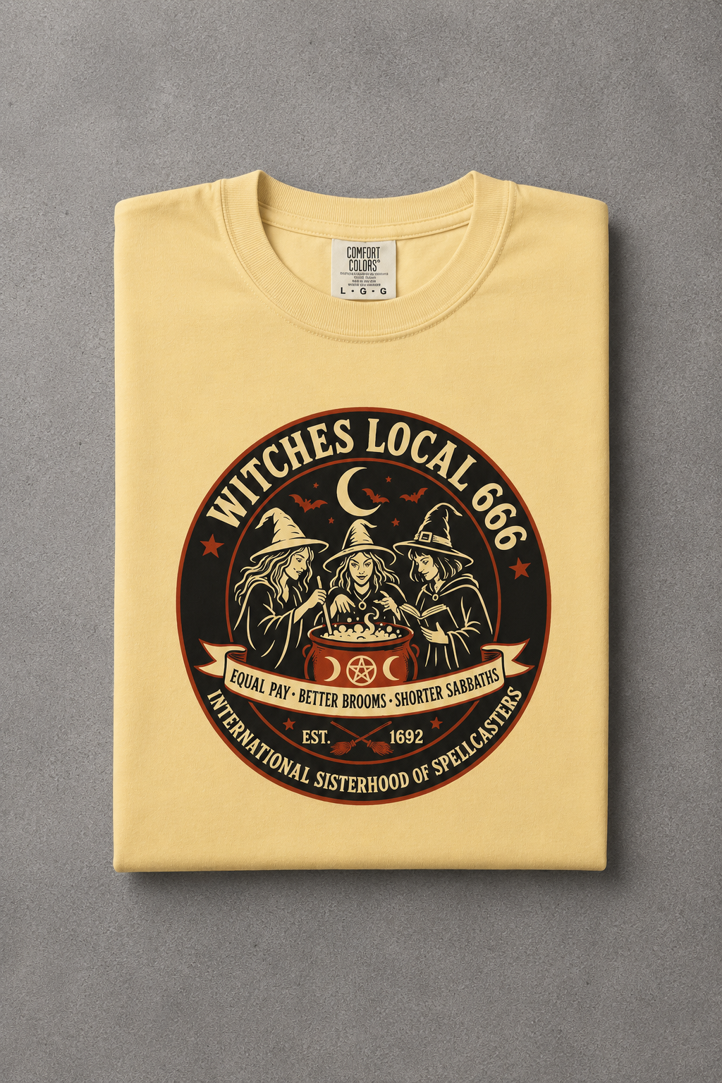 Witches Local 666 t-shirt — Butter colorway, folded flat lay