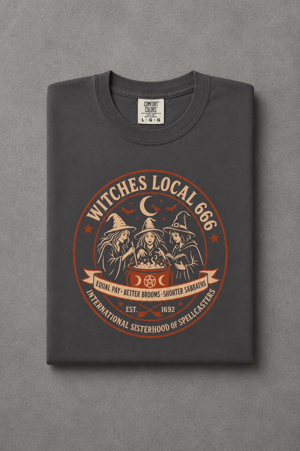 Witches Local 666 t-shirt — Graphite colorway, folded flat lay