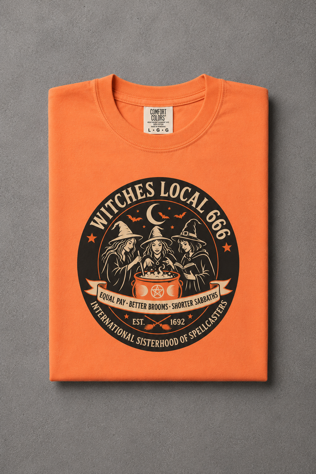 Witches Local 666 t-shirt — Melon colorway, folded flat lay